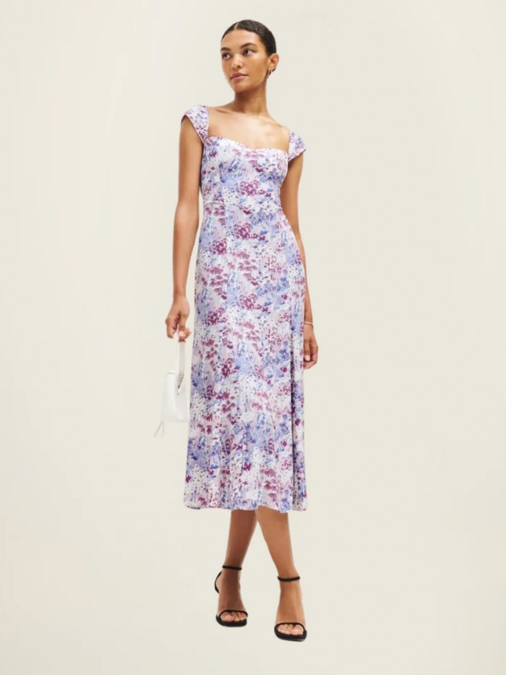 Reformation Bryson Floral Midi Dress Size 2 Purple Blue Pink Burgundy Sweetheart